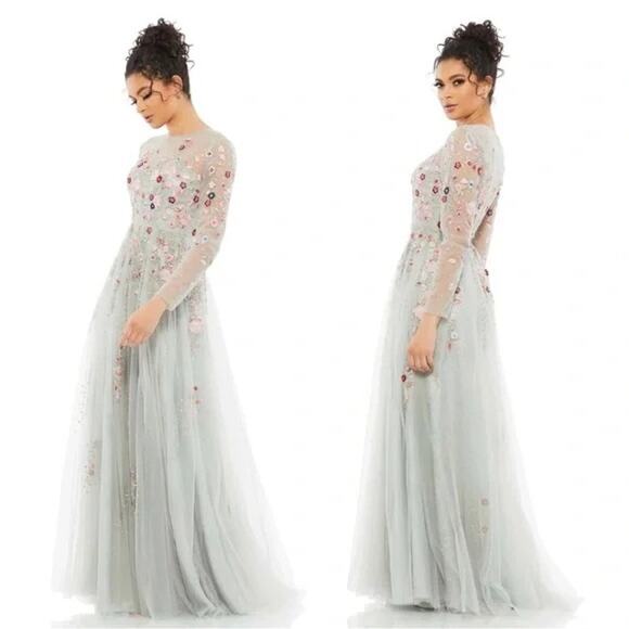 Mac Duggal 11241 Embroidered Illusion Long Sleeve A-Line Gown NWT - Picture 2 of 2